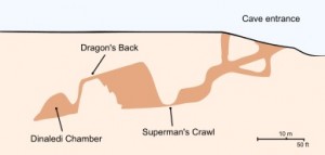 Rising Star, sezione della grotta dove sono stati trovati i resti fossili di Homo Naledi