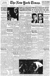 New York Times 1962 articolo sullo scambio sul ponte delle spie