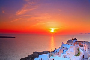 Tramonto dall'isola di Santorini, Grecia