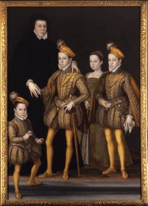 Caterina de Medici in abiti vedovili e i figli, 1561 circa