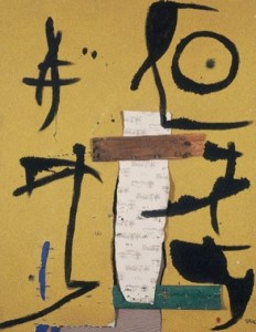 Mirò tra pittura e scultura, opera realizzata con carta vetrata